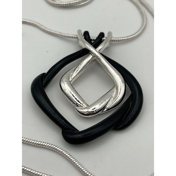Slide 2" Pendant Necklace Silver Tone Snake Necklace Two Tone Black Silver - Picture 2 of 6
